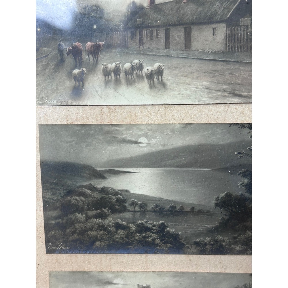 Vintage Framed Triptych‎ Prints Pastoral Scenes Signed Antique Gold Frame - Picture 4 of 13